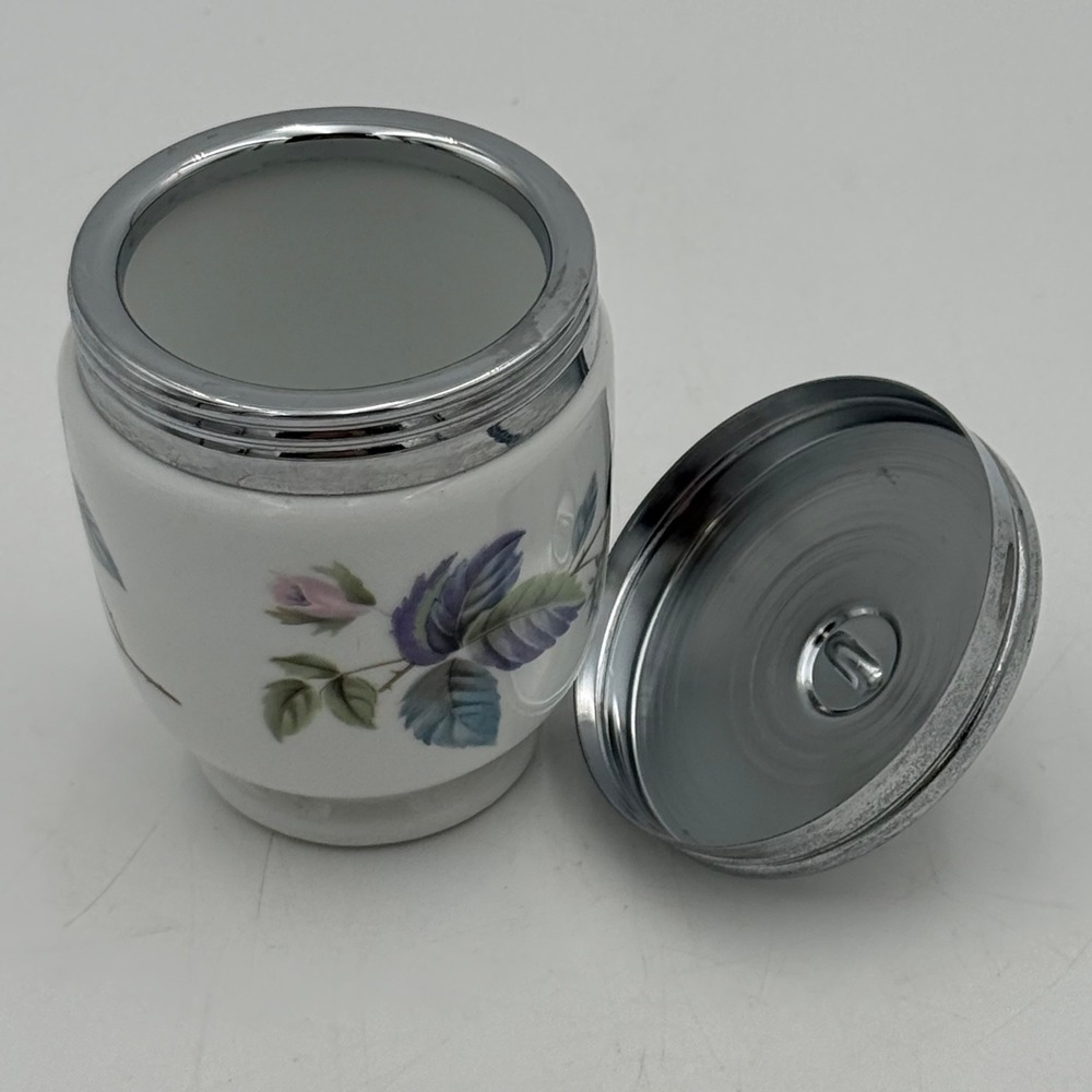 Royal Worcester Porcelain Egg Coddler Floral Pattern Chrome Lid Made in England